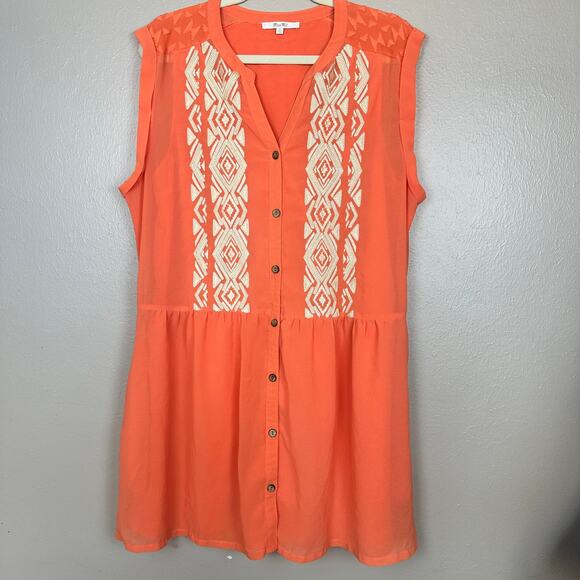 Miss Me Embroidered Button Dress Large Orange Sleeveless Western Rodeo Vaquera - Picture 1 of 6